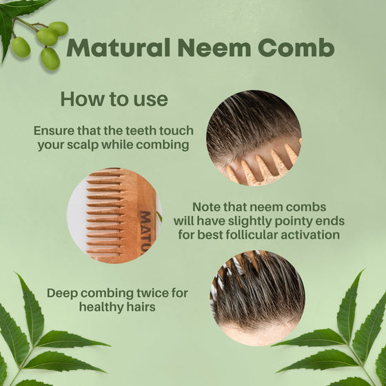 BOGO Matural Hair Dual Tooth Kacchi Neem Comb For Men