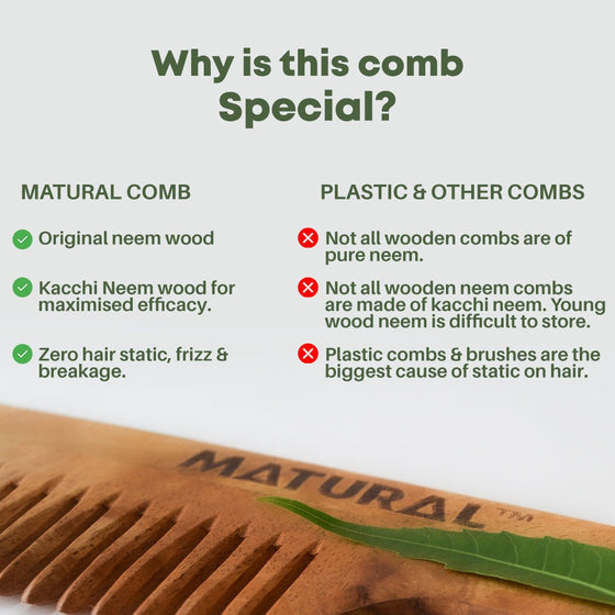 Matural - Kacchi Neem Comb with Handle - Matural