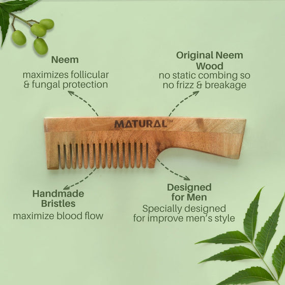 Matural - Kacchi Neem Comb with Handle - Matural