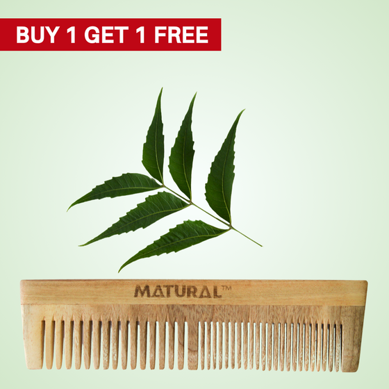 🎁 BOGO Matural Hair Dual Tooth Kacchi Neem Comb For Men (100% off)