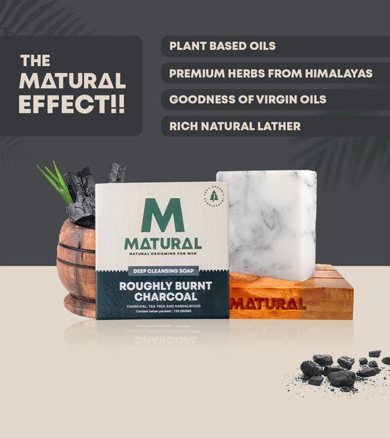 Matural -All Natural Charcoal Soap For Men ( Pack of 3) - 120 Grams X 3 - Matural